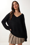 Siyah V Yaka Oversize Basic Triko Kazak MX00130