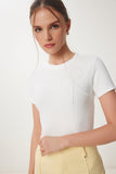 Kemik Boncuklu Fiyonk Detaylı Örme T-Shirt ZV00290