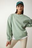 Su Yeşili Fermuar Detaylı Şardonlu Örme Sweatshirt UB00148