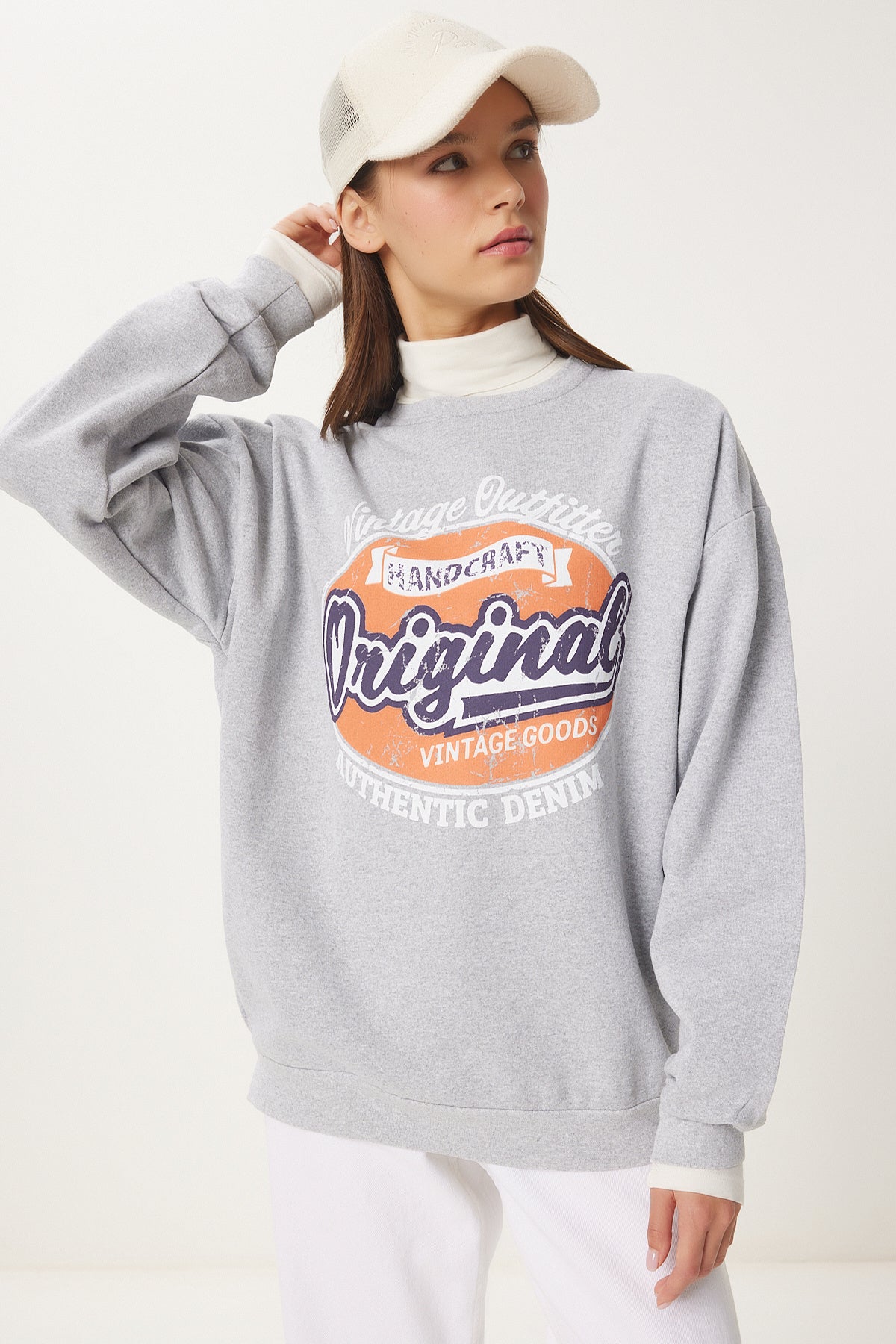 Gri Baskılı Şardonlu Sweatshirt DZ00003