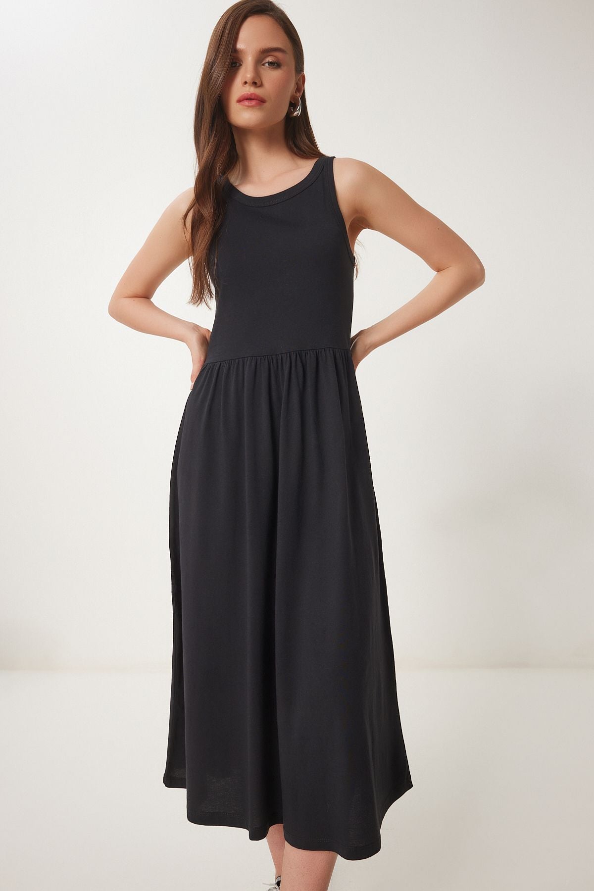 Siyah Halter Yaka Basic Yazlık Örme Elbise CR00474