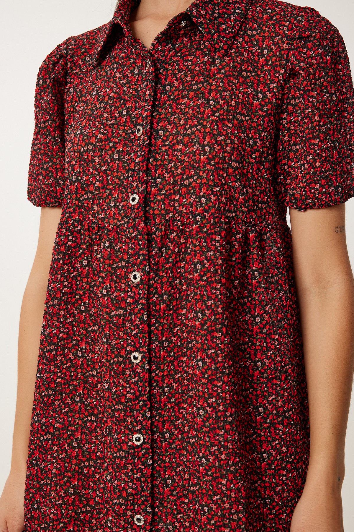 Bordo Siyah Desenli Dokulu Yazlık Dokuma Elbise TP00067