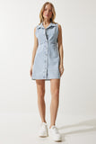 Buz Mavi Kolsuz Mini Denim Elbise AN00185