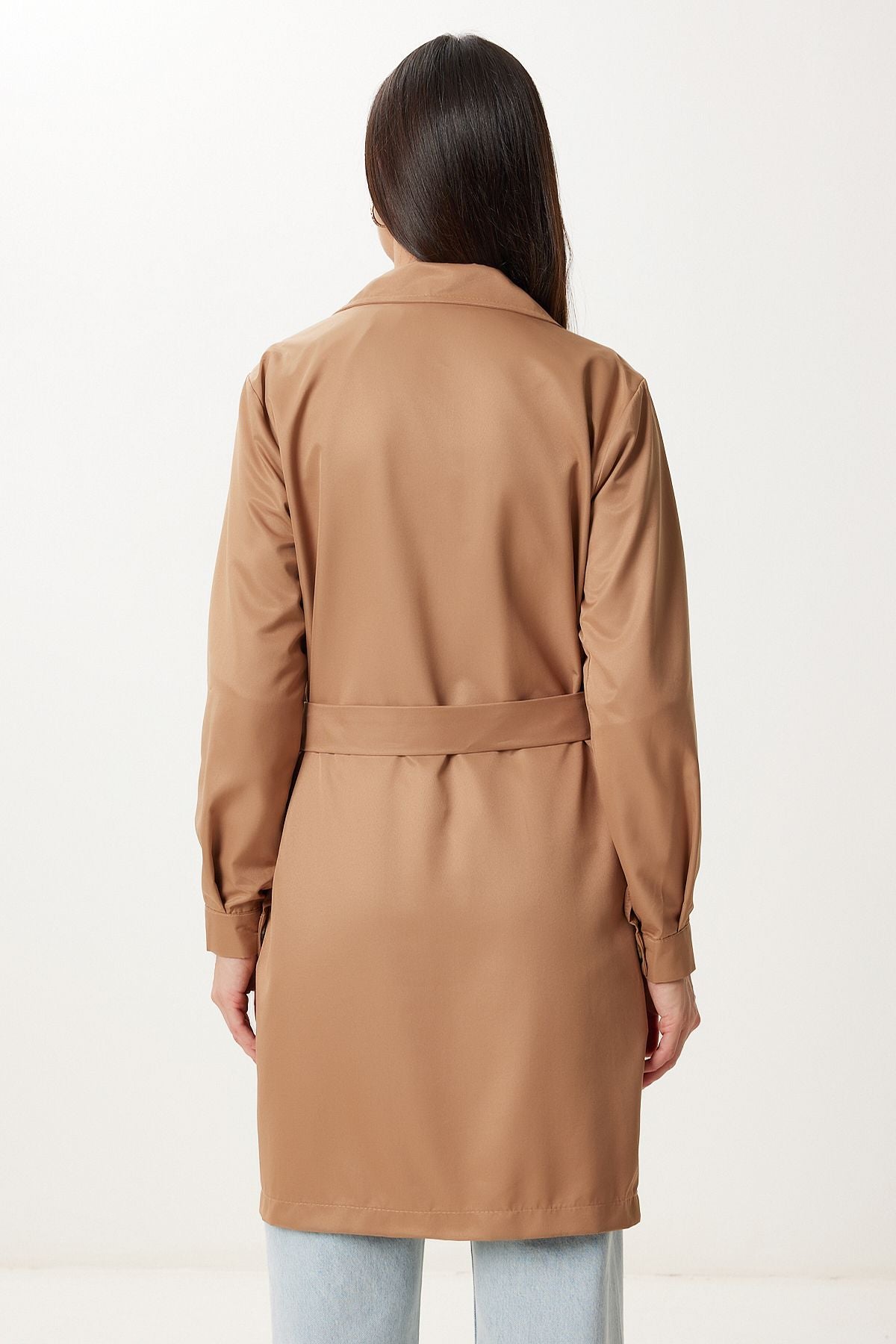 Camel Kruvaze Yaka Kuşaklı Mevsimlik Trençkot DD01374