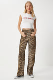 Siyah Bej Leopar Desenli Straight Jeans RH00029