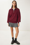 Bordo Fermuarlı Yaka Basic Triko Kazak PF00007