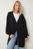 Siyah Balon Kollu Oversize Triko Hırka DD01033