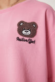 Pembe Ayıcık Armalı Crop Örme T-Shirt ZV00298