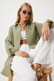 Çağla Yeşili Oversize Basic Müslin Gömlek  MX00150