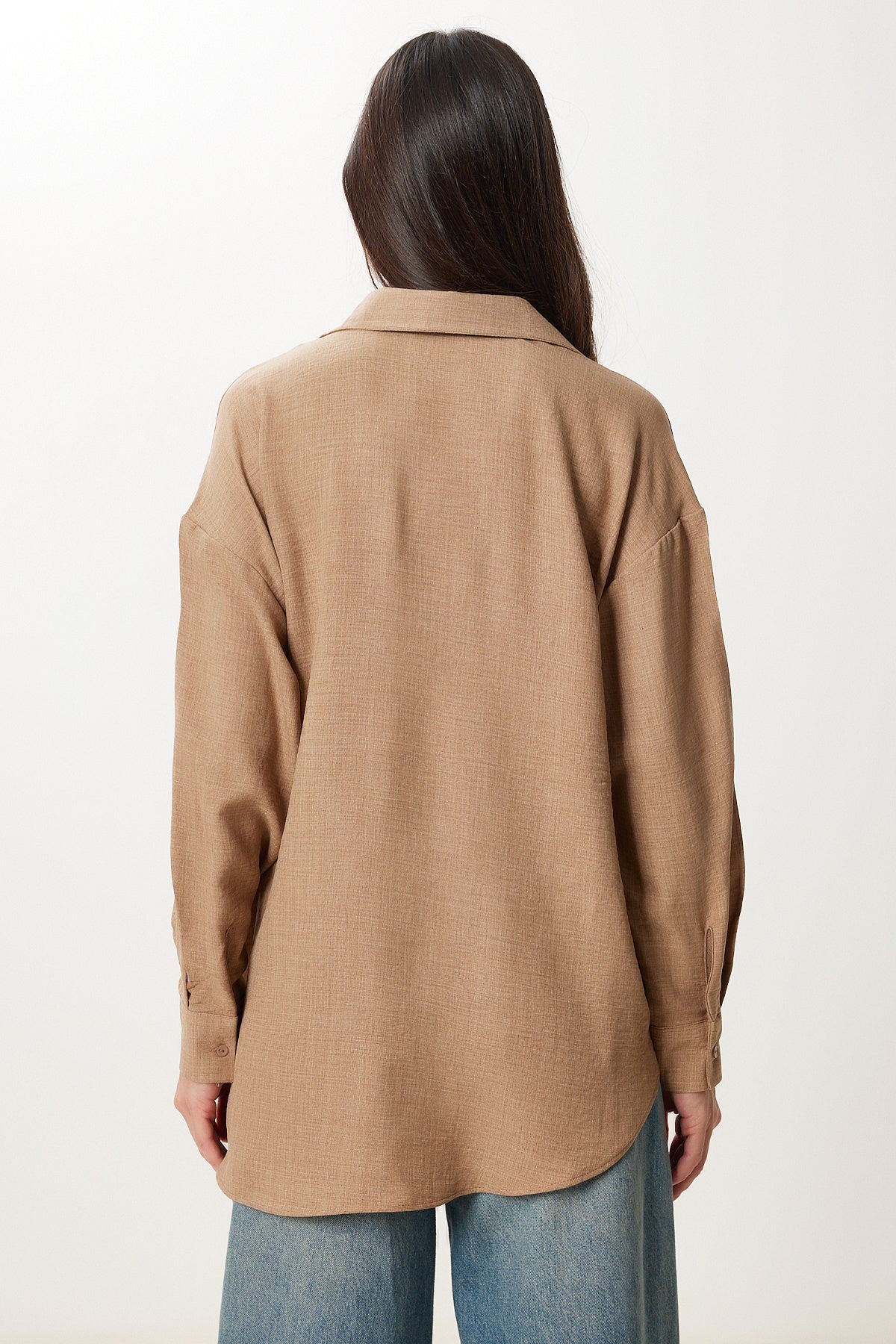 Bej Oversize Keten Gömlek PB00053