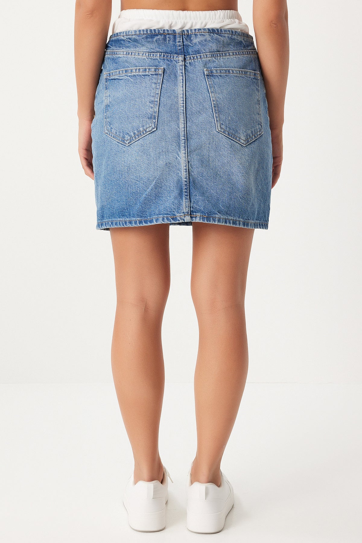 Mavi Boxer Detaylı Denim Etek  FN03225