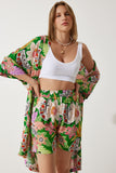 Yeşil Yazlık Viskon Kimono Şort Takım BP00161