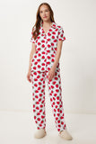 Beyaz Kırmızı Desenli Gömlek Alt Örme Pijama Takımı FP00010