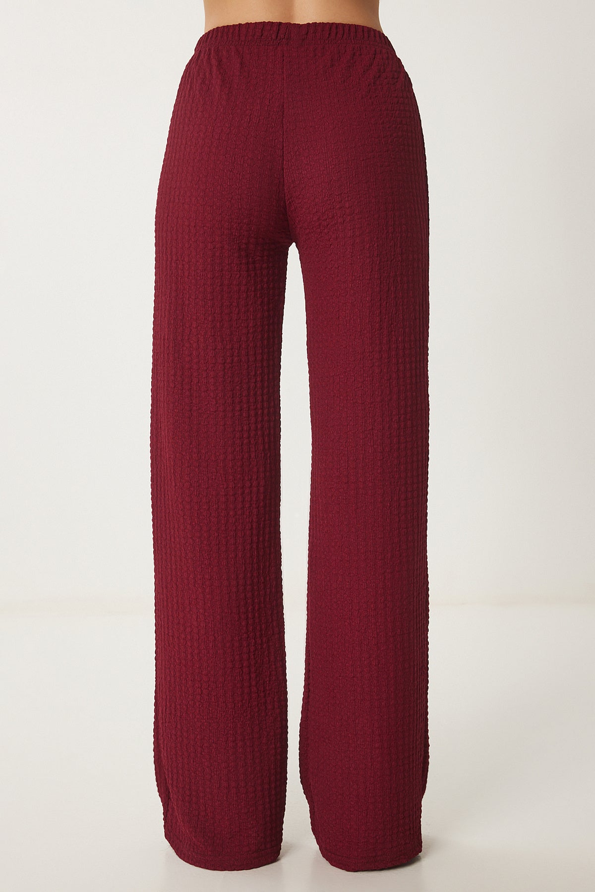 Bordo Dokulu Geniş Paça Yazlık Örme Pantolon ZV00272
