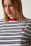 Beyaz Bisiklet Yaka Çizgili Örme T-Shirt CR00428