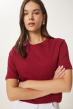 Bordo Pamuklu Basic Örme T-Shirt AG00001