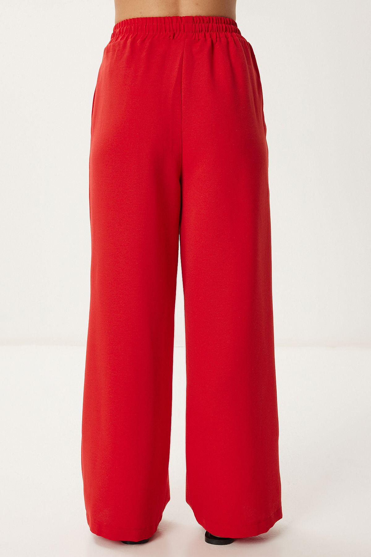 Kırmızı Geniş Paça Keten Pantolon DP00261