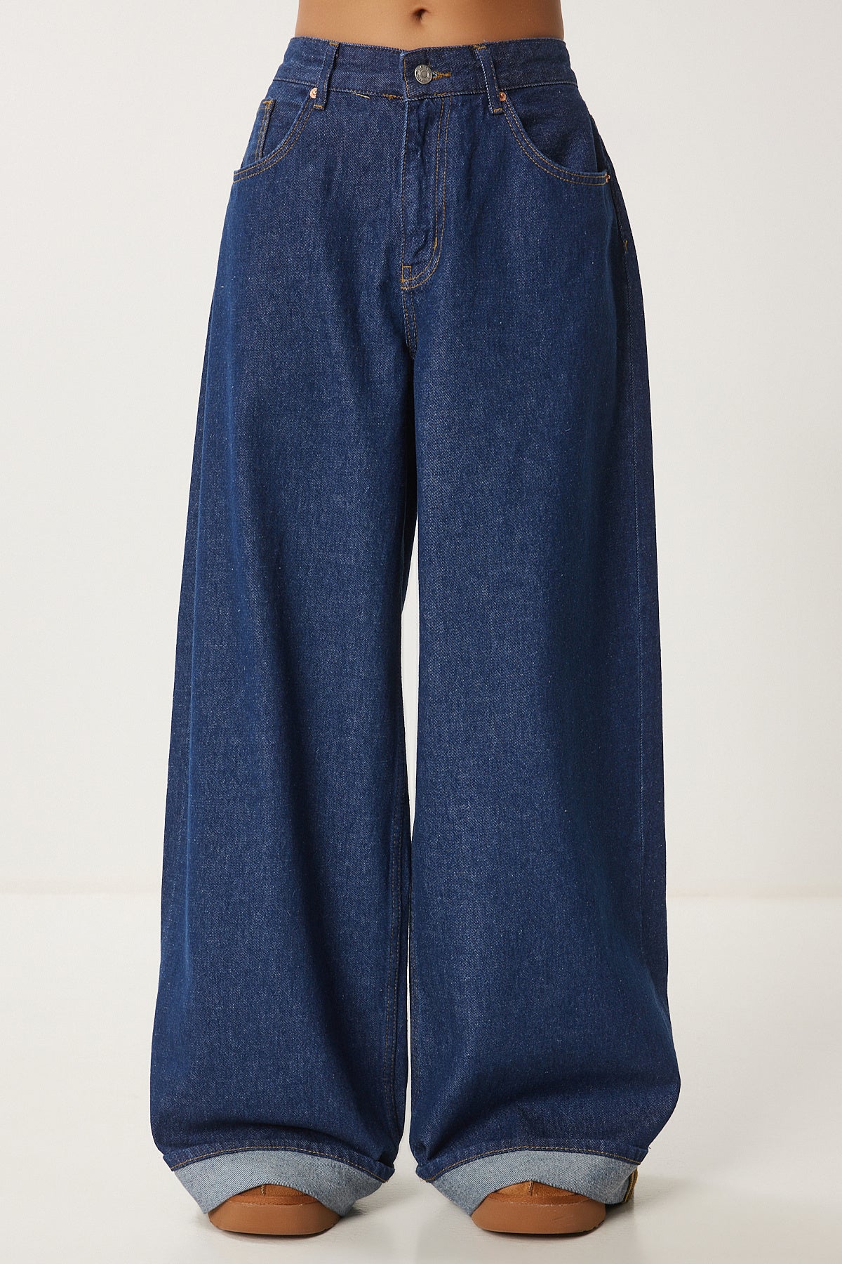 Koyu Mavi Yüksek Bel Geniş Paça Jeans RH00032