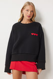 Siyah Kalp Nakışlı Şardonlu Sweatshirt DP00216
