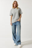Taş Grisi Bol Basic Pamuklu T-Shirt BP00151