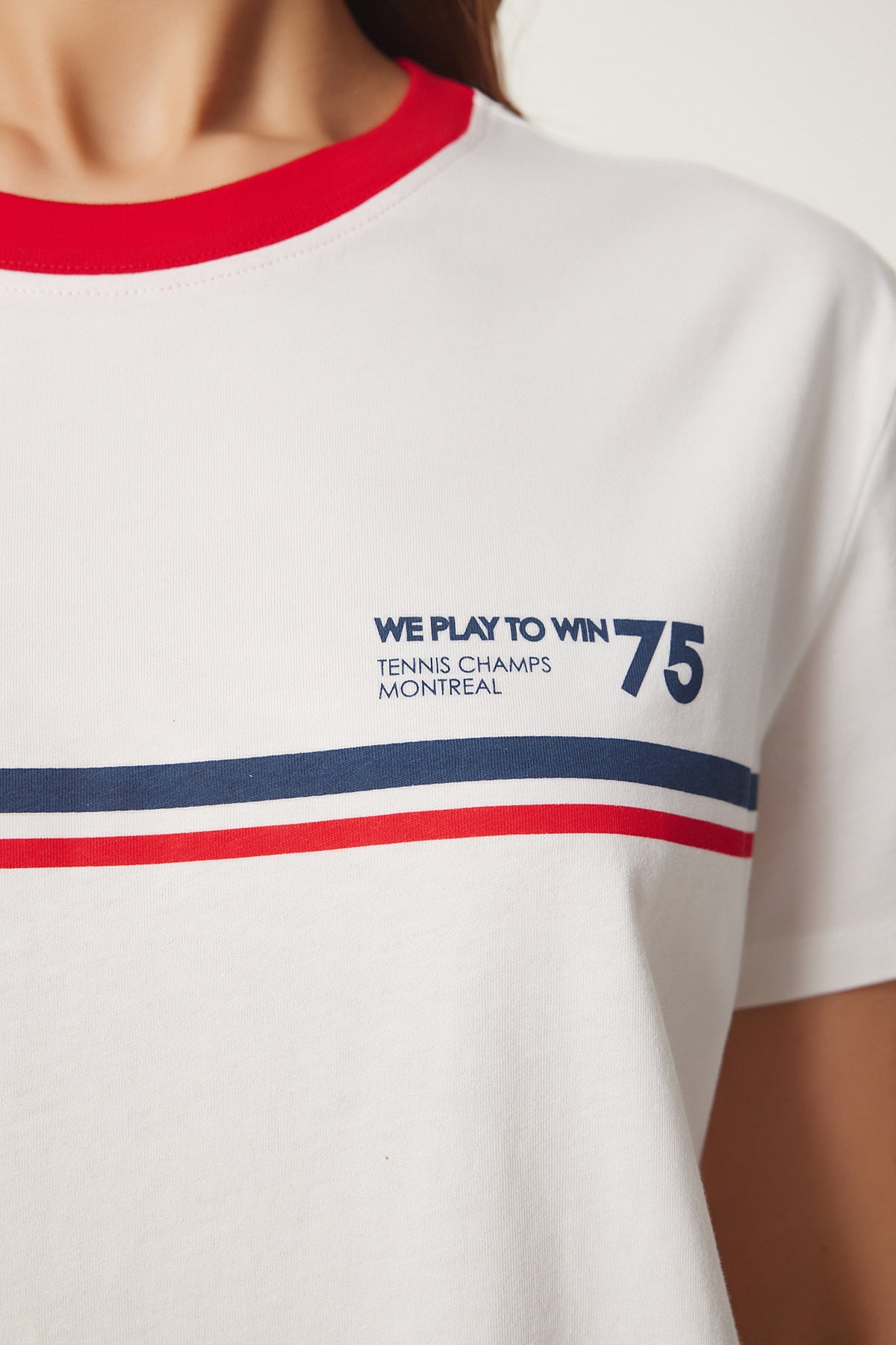 Ekru Baskılı Örme T-Shirt WO00052