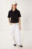 Siyah Polo Yaka Pike Örme T-Shirt DP00254