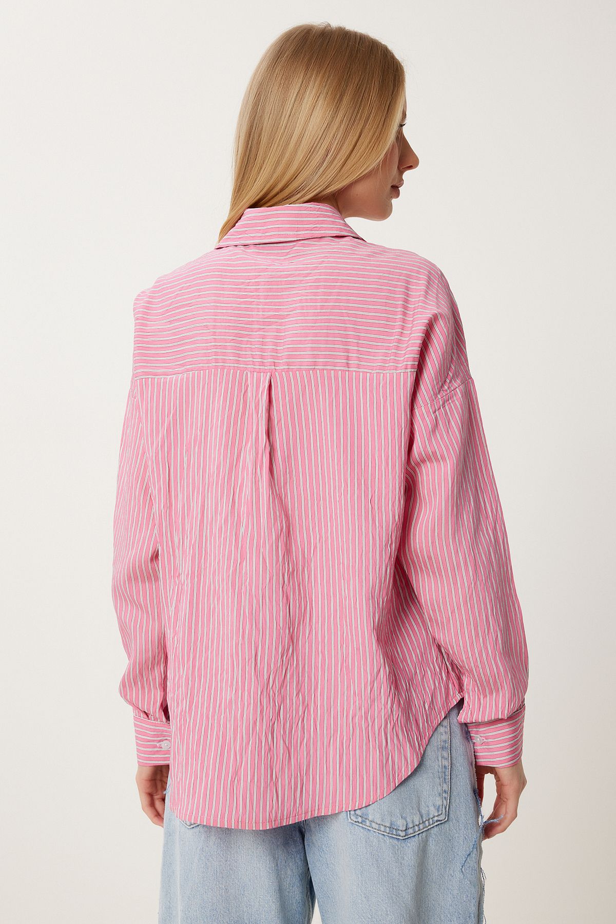 Pembe Overisize Kırışık Dokuma Gömlek AN00249
