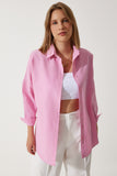 Pembe Oversize Uzun Basic Gömlek  DD00842