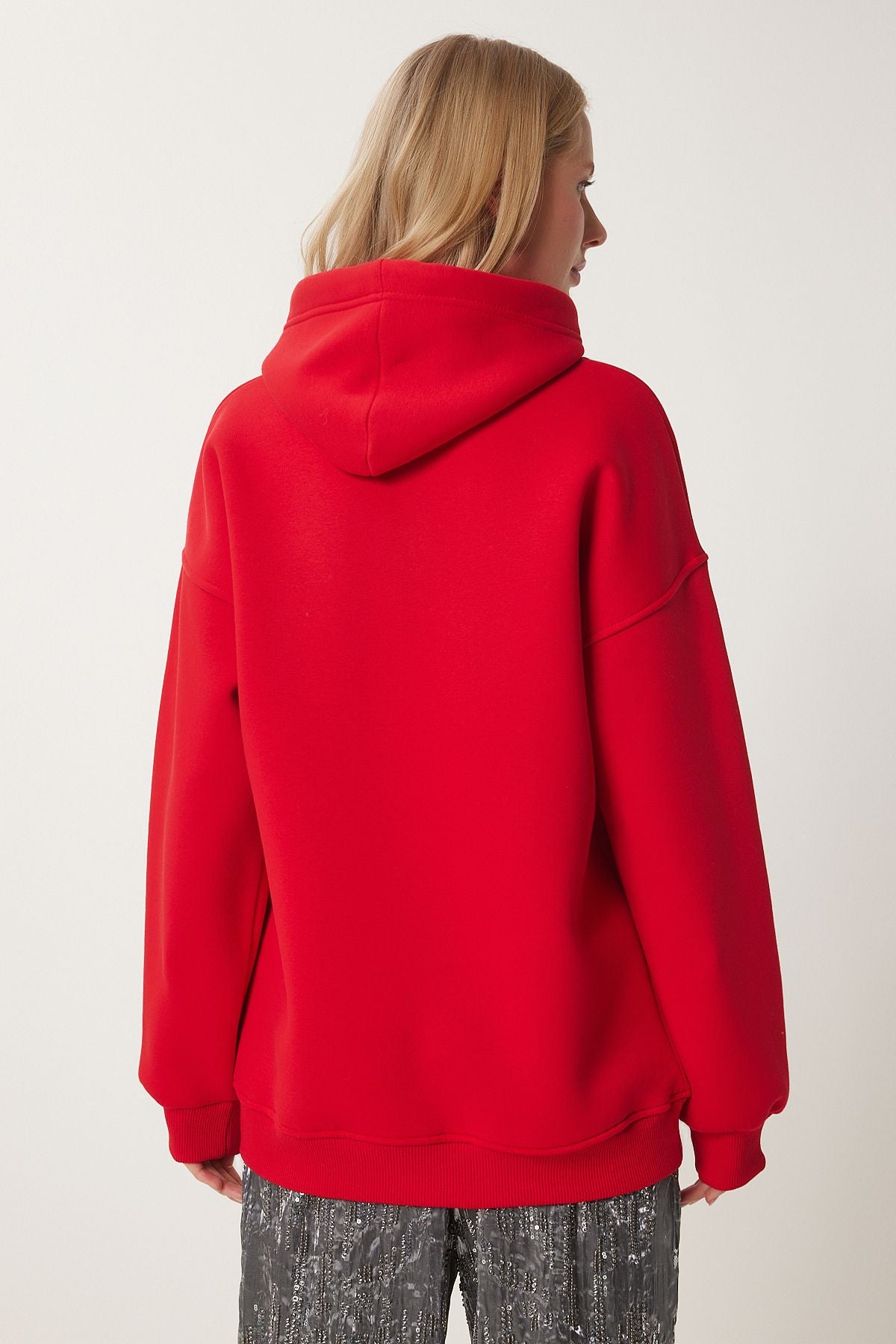 Kırmızı Yılbaşı Temalı Kapüşonlu Şardonlu Örme Sweatshirt TQ00001