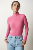Pembe Balıkçı Yaka Fitilli Örme Bluz HJ00008