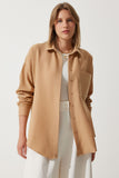 Bej Oversize Keten Ayrobin Gömlek DD01222