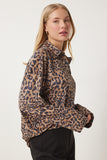 Siyah Bej Leopar Desenli Süet Gömlek FN03403