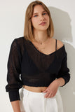 Siyah Ajurlu Crop Triko Bluz YY00212