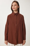 Çikolata Oversize Uzun Basic Gömlek  DD00842