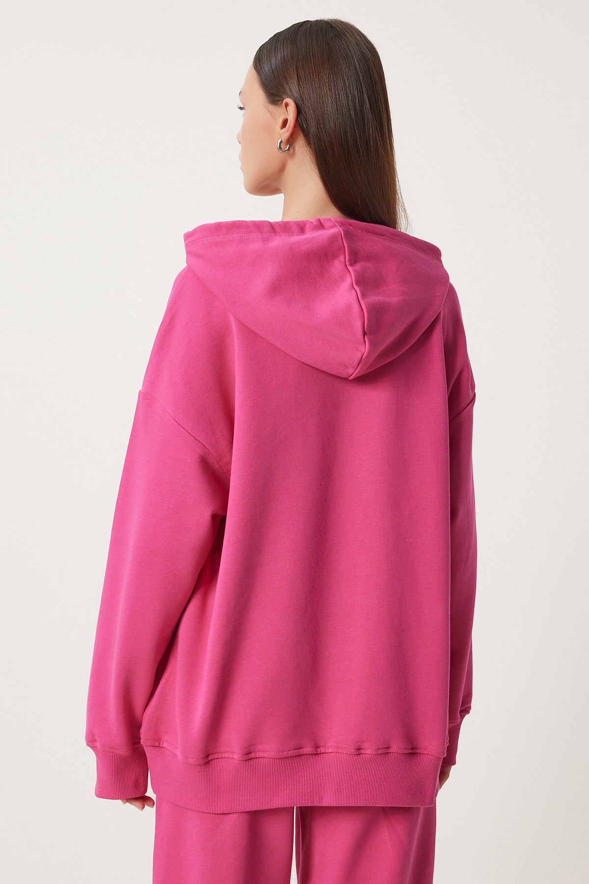 Koyu Pembe Kapüşonlu Sweatshirt Jogger Oversize Örme Eşofman Takımı PYS0027