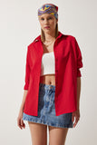 Kırmızı Oversize Uzun Basic Gömlek  DD00842