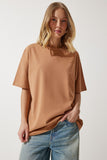 Bisküvi Bisiklet Yaka Basic Oversize Örme T-Shirt BF00091