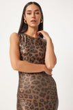 Siyah Bej Leopar Desenli Dar Elbise PF00077