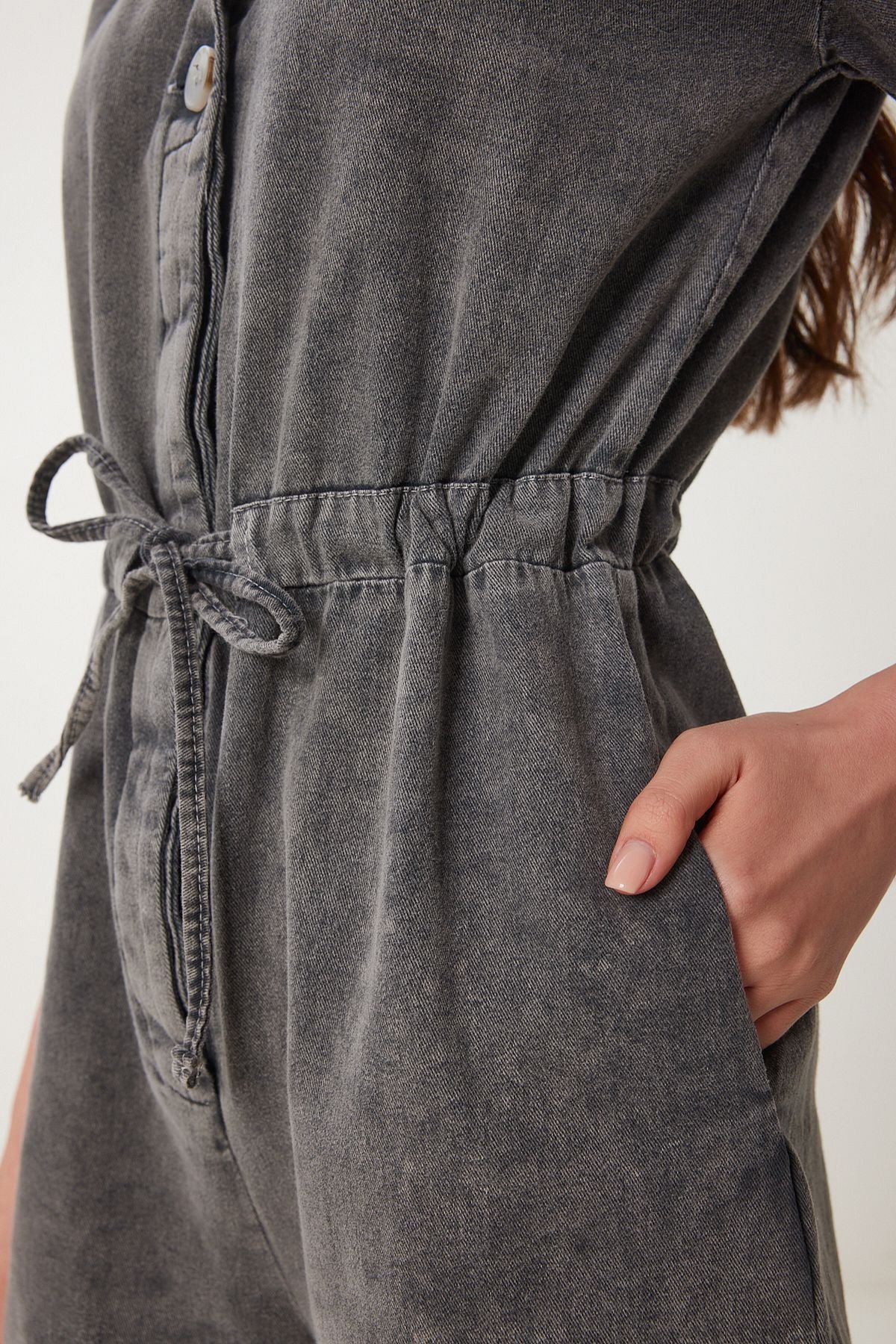 Antrasit Polo Yaka Yıkamalı Yazlık Gabardin Tulum RG00053