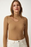Bisküvi Cut Out Detaylı Fitilli Örme Bluz GT00065