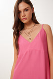 Pembe Askılı Yazlık Midi Krinkıl Elbise MX00195