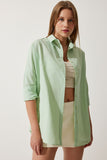Uçuk Yeşil Oversize Uzun Basic Gömlek  DD00842