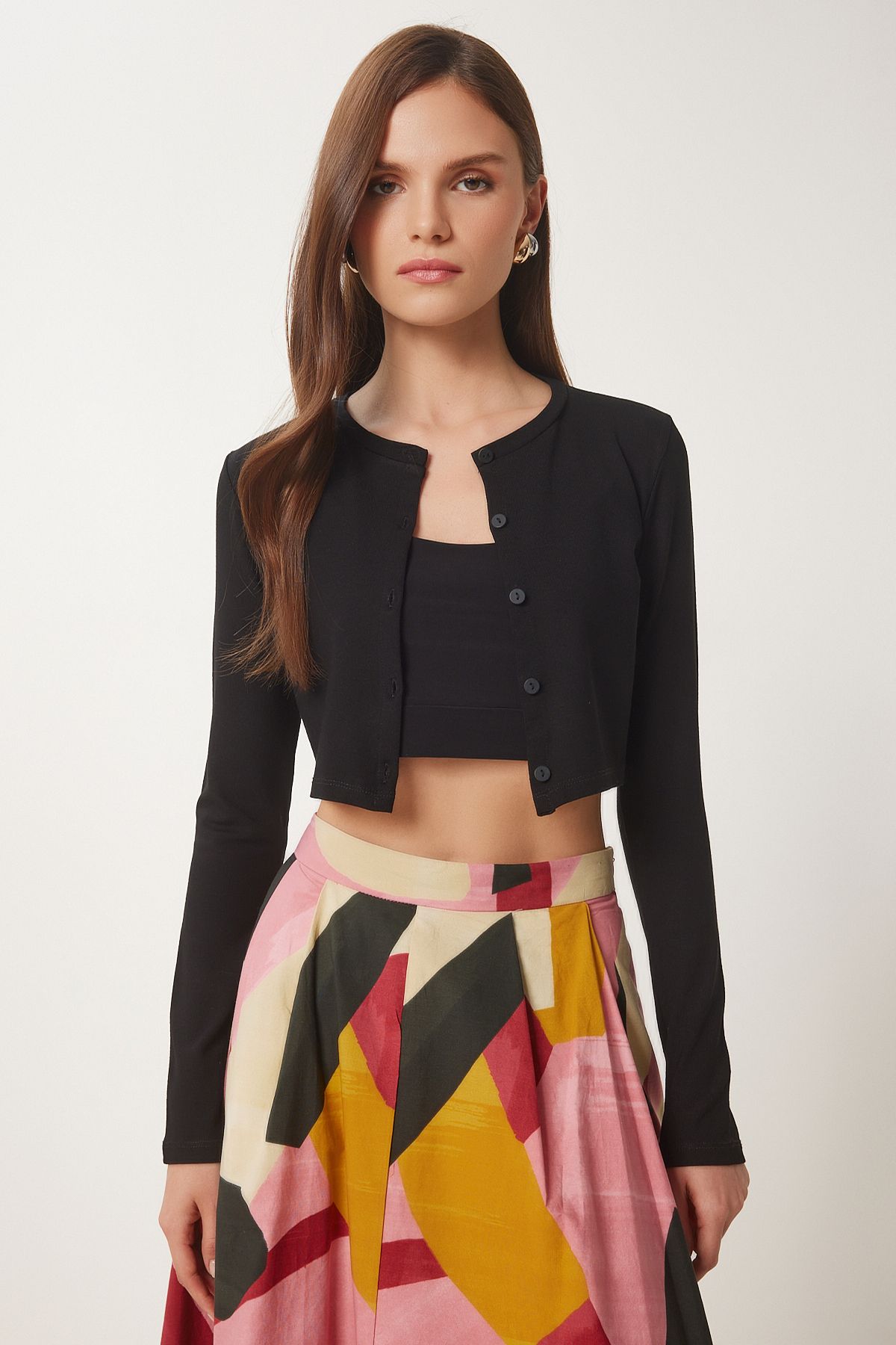 Siyah Çilek Örme Crop Bolero Hırka UB00384