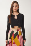 Siyah Çilek Örme Crop Bolero Hırka UB00384