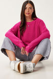 Koyu Pembe Yırtık Detaylı Oversize Triko Kazak ki00098