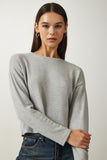 Gri Yumuşak Dokulu Crop Örme Bluz UB00214
