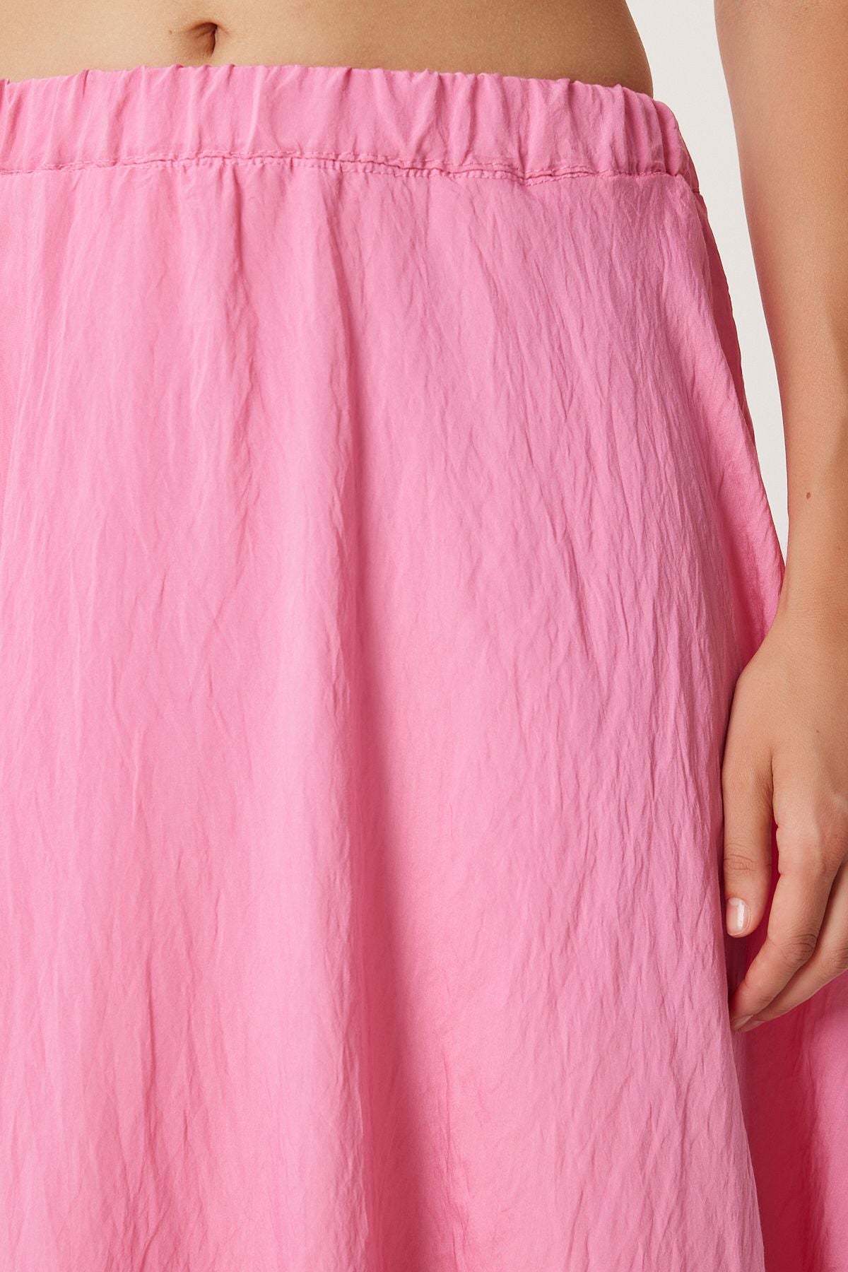 Pembe Volanlı Keten Karışımlı Uzun Etek DP00209