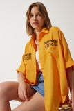 Oranj Nakışlı Cepli Oversize Keten Ayrobin Gömlek RG00031
