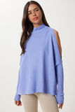 Koyu Lila Cut Out Detaylı Oversize Triko Kazak AS00015