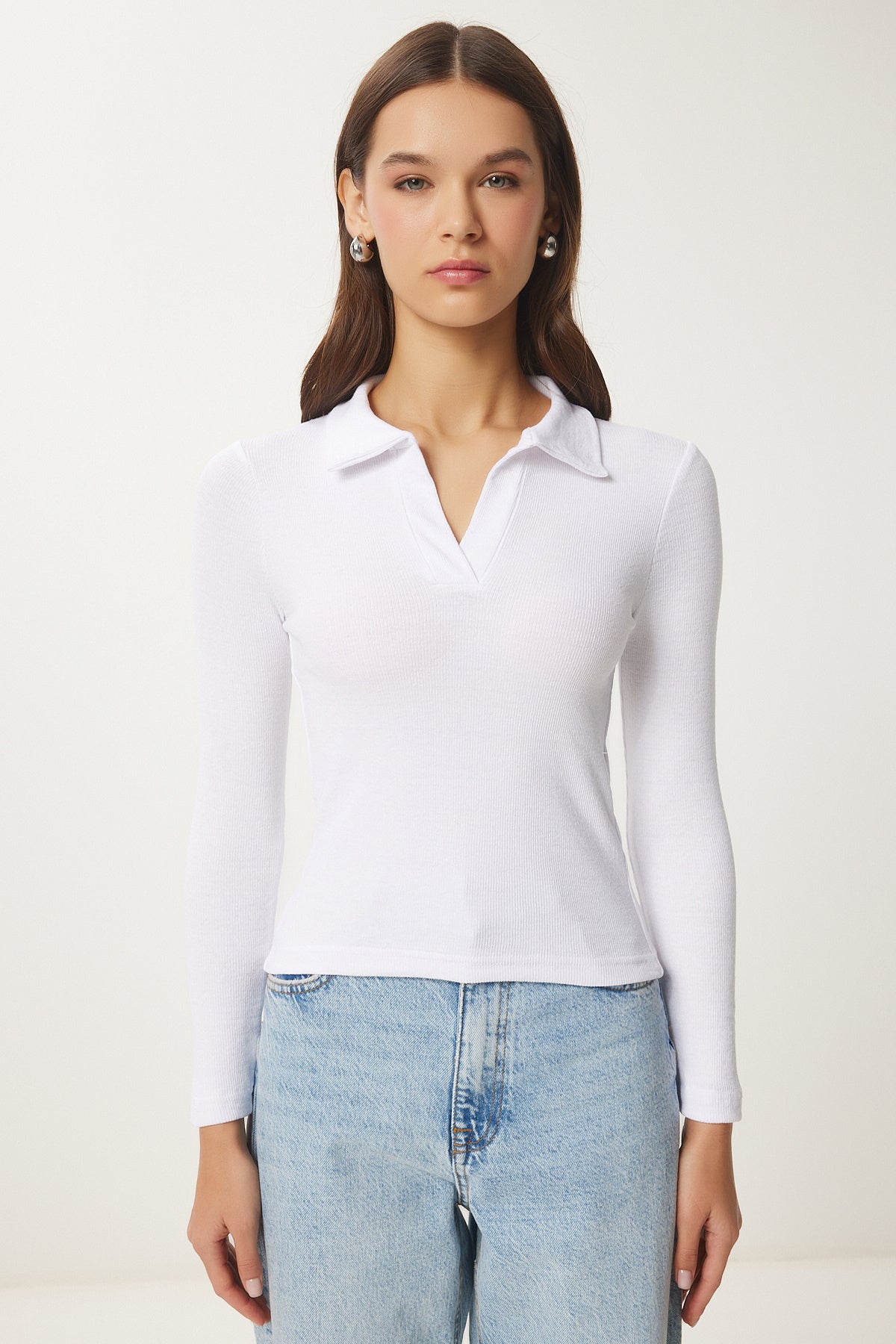 Lila Beyaz 2'li Polo Yaka Fitilli Örme Bluz GT00232